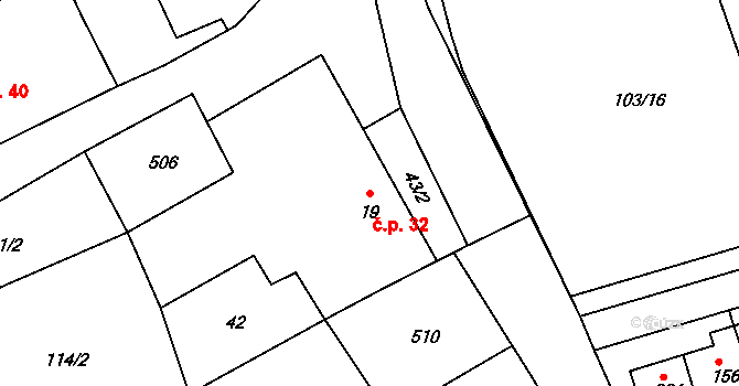 Čakovičky 32 na parcele st. 19 v KÚ Čakovičky, Katastrální mapa