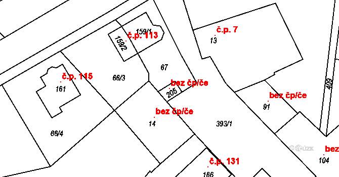 Litovel 116540401 na parcele st. 205 v KÚ Myslechovice, Katastrální mapa