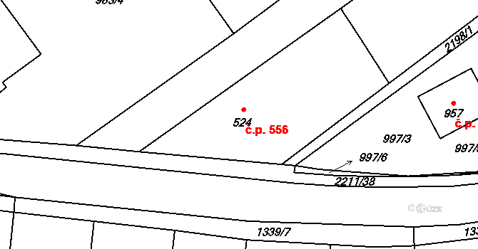 Lišov 556 na parcele st. 524 v KÚ Lišov, Katastrální mapa