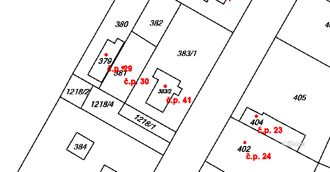 Šnepov 41, Ostrá na parcele st. 383/2 v KÚ Ostrá, Katastrální mapa