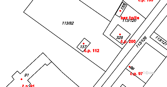 Písty 112 na parcele st. 137 v KÚ Písty u Nymburka, Katastrální mapa