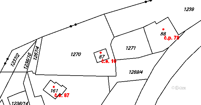 Kyselka 16 na parcele st. 87 v KÚ Kyselka, Katastrální mapa