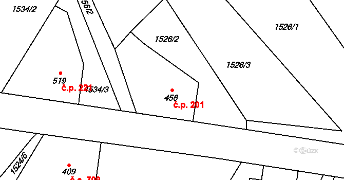 Dolní Maxov 201, Josefův Důl na parcele st. 456 v KÚ Dolní Maxov, Katastrální mapa