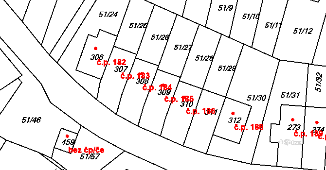 Staré Hory 185, Jihlava na parcele st. 309 v KÚ Staré Hory, Katastrální mapa
