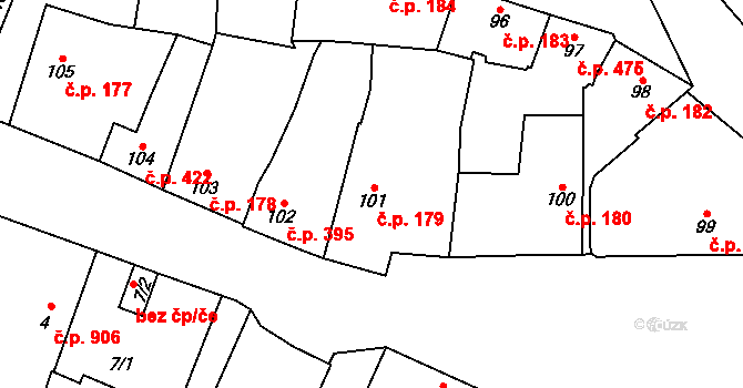 Sadská 179 na parcele st. 101 v KÚ Sadská, Katastrální mapa
