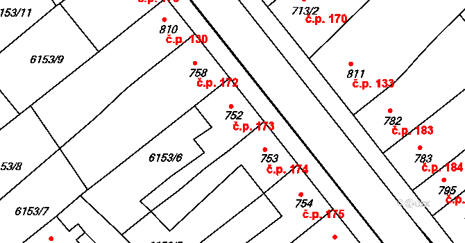 Telč-Štěpnice 173, Telč na parcele st. 752 v KÚ Telč, Katastrální mapa
