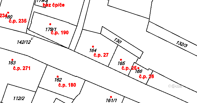 Rožďalovice 27 na parcele st. 164 v KÚ Rožďalovice, Katastrální mapa