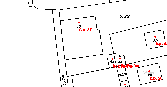 Druhlice 37, Daleké Dušníky na parcele st. 40 v KÚ Druhlice, Katastrální mapa