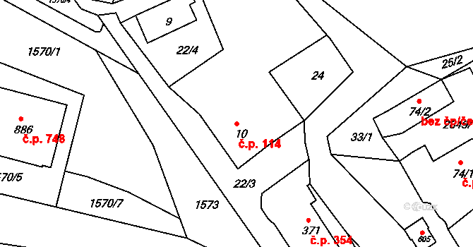 Luby 114 na parcele st. 10 v KÚ Luby I, Katastrální mapa