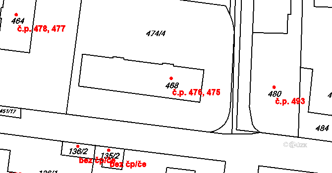Rajhrad 475,476 na parcele st. 468 v KÚ Rajhrad, Katastrální mapa