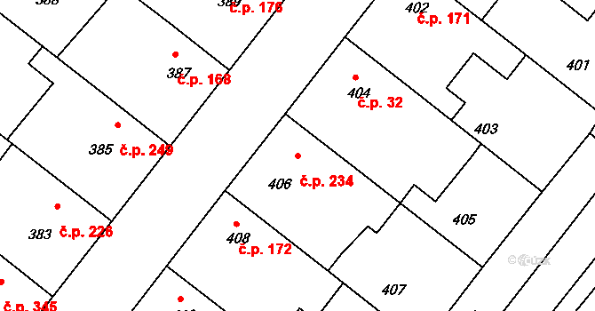 Domanín 234 na parcele st. 406 v KÚ Domanín, Katastrální mapa