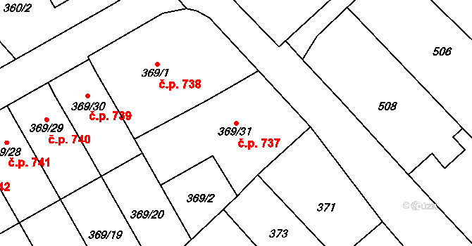 Hovorany 737 na parcele st. 369/31 v KÚ Hovorany, Katastrální mapa