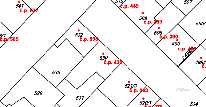 Lužice 430 na parcele st. 530 v KÚ Lužice u Hodonína, Katastrální mapa
