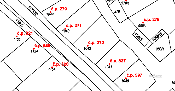 Šardice 272 na parcele st. 1042 v KÚ Šardice, Katastrální mapa