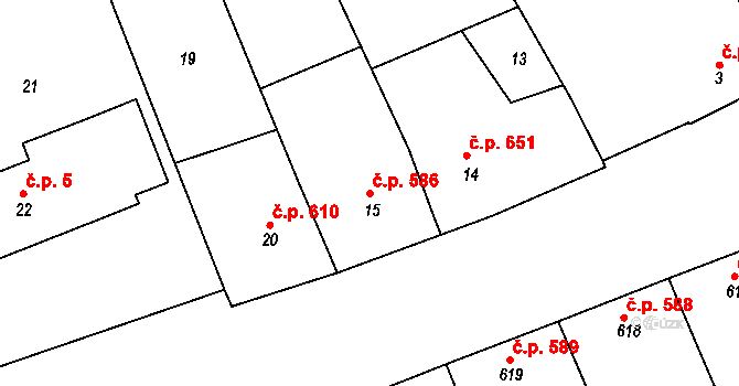 Šardice 586 na parcele st. 15 v KÚ Šardice, Katastrální mapa