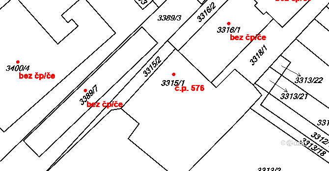 Dubňany 576 na parcele st. 3315/1 v KÚ Dubňany, Katastrální mapa