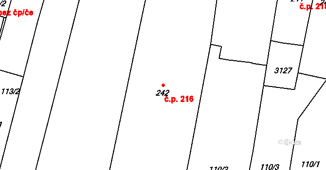 Kyjov 216 na parcele st. 242 v KÚ Kyjov, Katastrální mapa