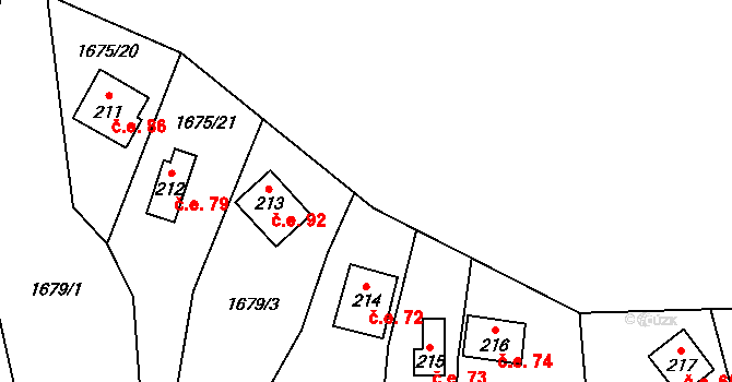 Čížov 92 na parcele st. 213 v KÚ Čížov u Jihlavy, Katastrální mapa