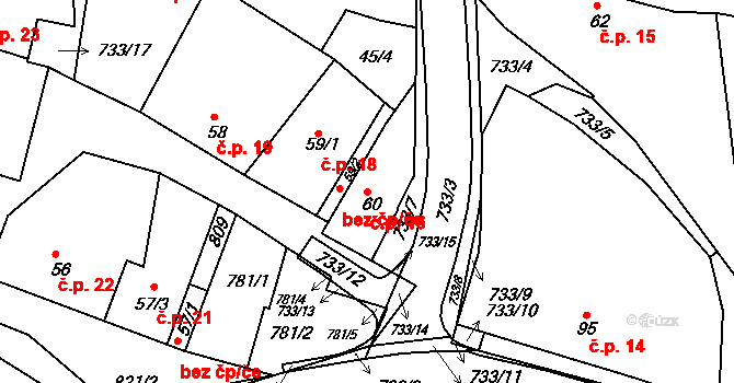 Komárno 16 na parcele st. 60 v KÚ Komárno, Katastrální mapa