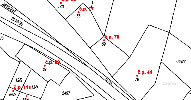 Troubky 78, Troubky-Zdislavice na parcele st. 69 v KÚ Troubky, Katastrální mapa