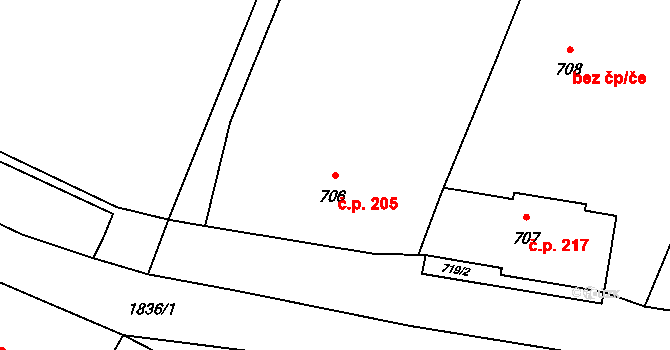 Vrbno pod Pradědem 205 na parcele st. 706 v KÚ Vrbno pod Pradědem, Katastrální mapa