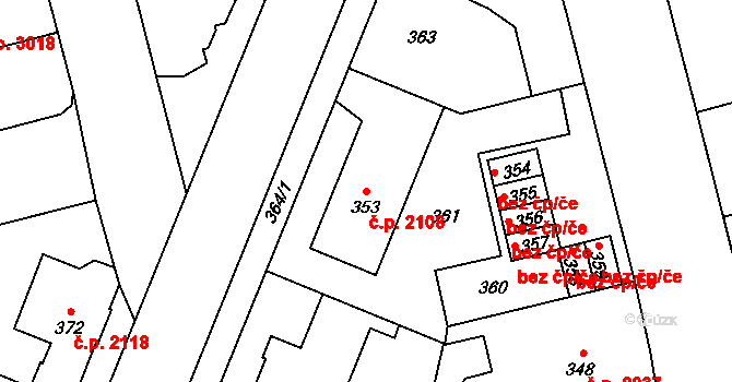 Kladno 2108 na parcele st. 353 v KÚ Kladno, Katastrální mapa