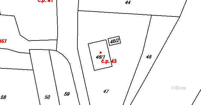 Fryčovice 43 na parcele st. 46/1 v KÚ Fryčovice, Katastrální mapa