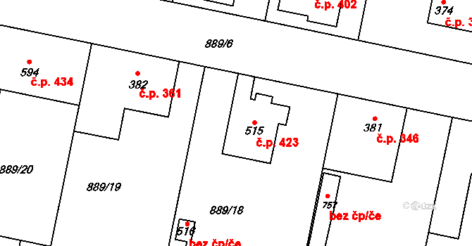 Cerhenice 423 na parcele st. 515 v KÚ Cerhenice, Katastrální mapa