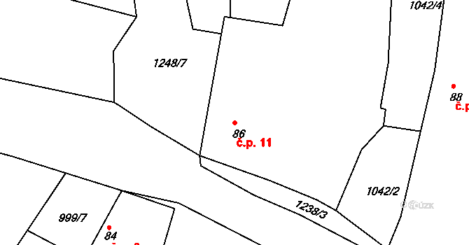 Kozovazy 11, Vyšehořovice na parcele st. 86 v KÚ Kozovazy, Katastrální mapa