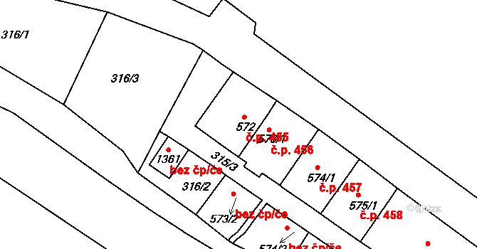 Hejnice 455 na parcele st. 572 v KÚ Hejnice, Katastrální mapa