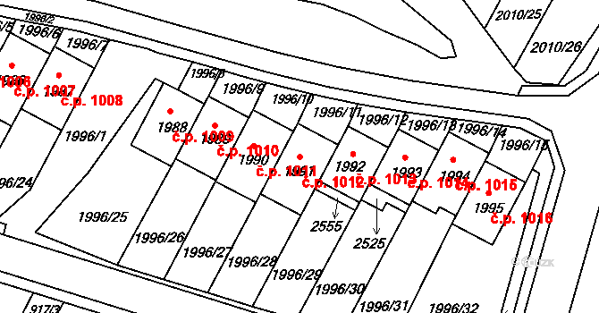 Nové Město pod Smrkem 1012 na parcele st. 1991 v KÚ Nové Město pod Smrkem, Katastrální mapa