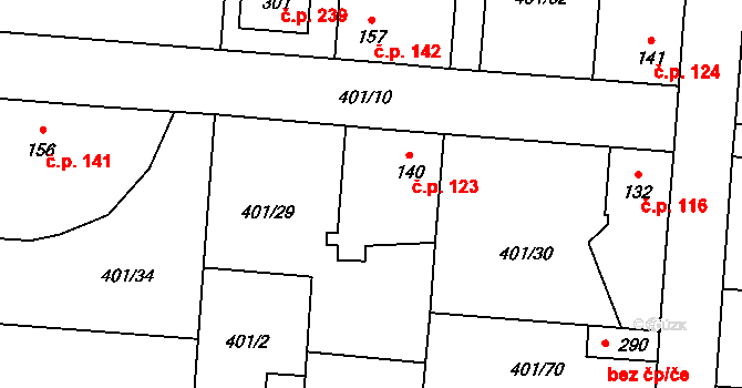 Žilina 123 na parcele st. 140 v KÚ Žilina, Katastrální mapa