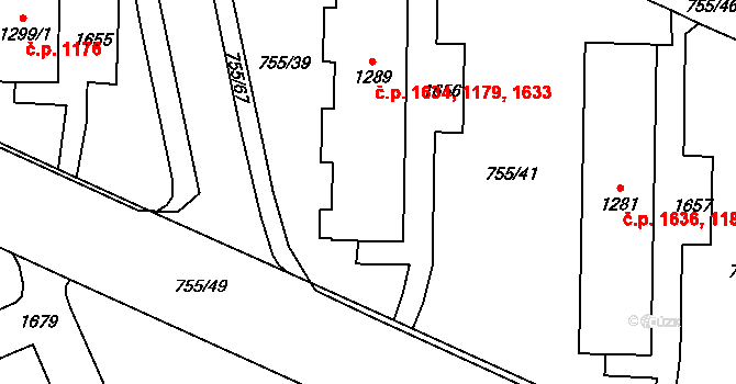 Blansko 1179,1633,1634 na parcele st. 1289 v KÚ Blansko, Katastrální mapa