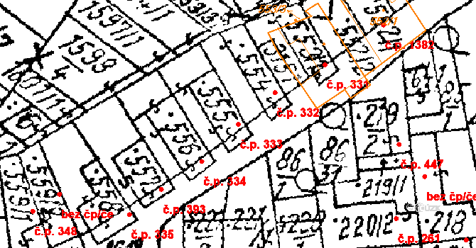 Lanžhot 333 na parcele st. 555 v KÚ Lanžhot, Katastrální mapa