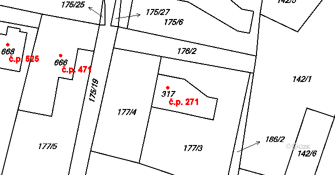 Raškovice 271 na parcele st. 317 v KÚ Raškovice, Katastrální mapa