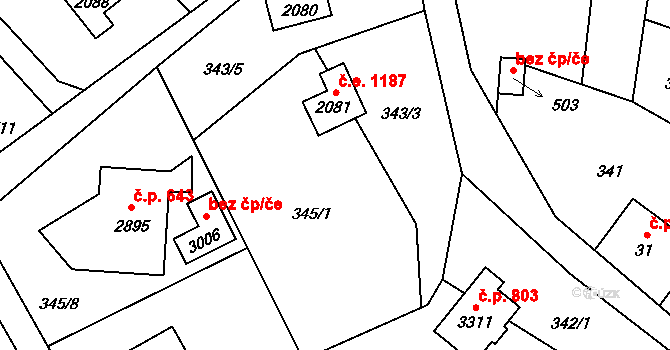 Ostravice 1187 na parcele st. 2081 v KÚ Ostravice 1, Katastrální mapa
