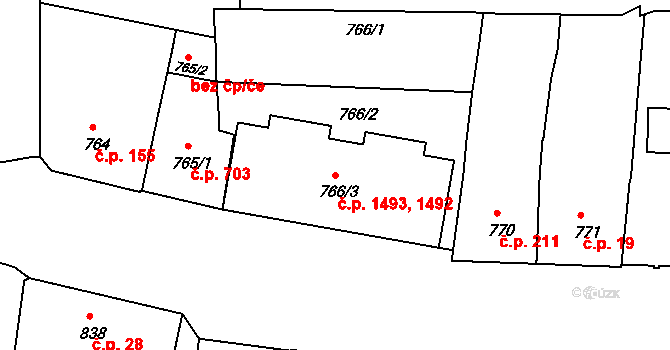 Děčín IV-Podmokly 1492,1493, Děčín na parcele st. 766/3 v KÚ Podmokly, Katastrální mapa