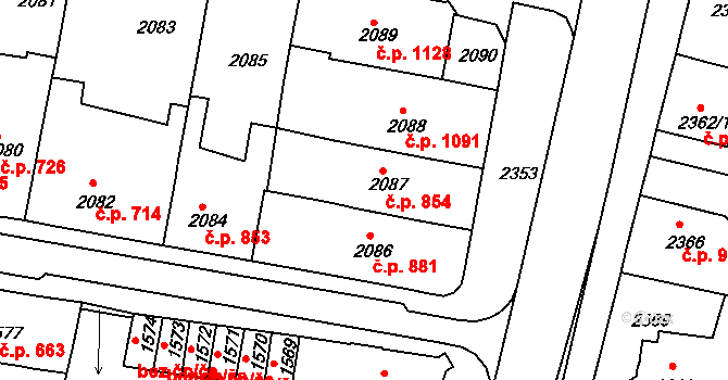 Tachov 854 na parcele st. 2087 v KÚ Tachov, Katastrální mapa