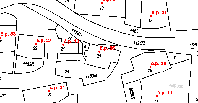 Libosváry 26, Loukov na parcele st. 25 v KÚ Libosváry u Bystřice pod Hostýnem, Katastrální mapa