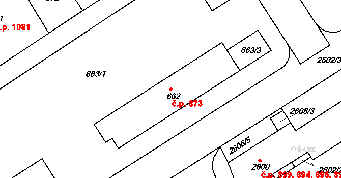 Hulín 873 na parcele st. 662 v KÚ Hulín, Katastrální mapa