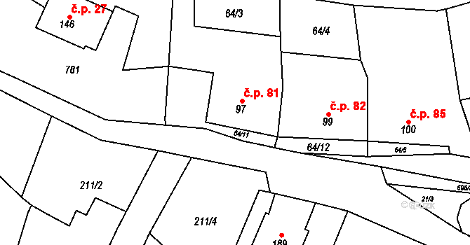Bouzov 81 na parcele st. 97 v KÚ Bouzov, Katastrální mapa