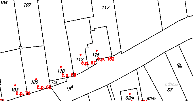 Křelov 162, Křelov-Břuchotín na parcele st. 116 v KÚ Křelov, Katastrální mapa