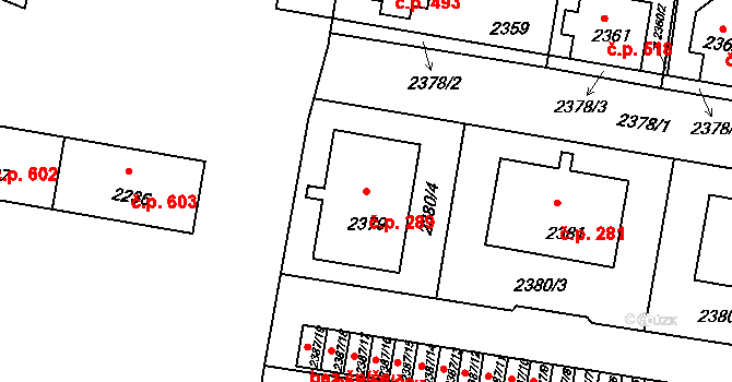 Mimoň I 289, Mimoň na parcele st. 2379 v KÚ Mimoň, Katastrální mapa