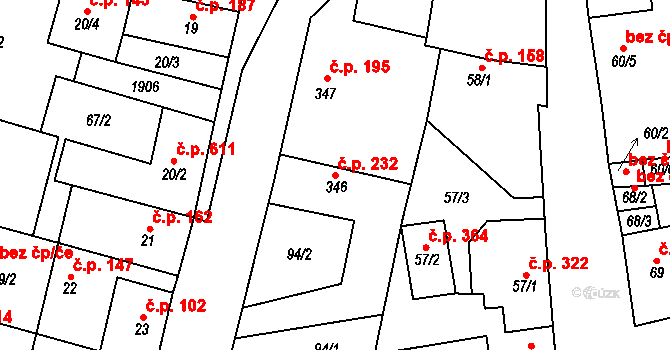 Libochovice 232 na parcele st. 346 v KÚ Libochovice, Katastrální mapa