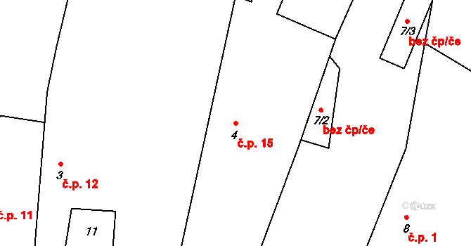 Těchobuzice 15, Ploskovice na parcele st. 4 v KÚ Těchobuzice, Katastrální mapa