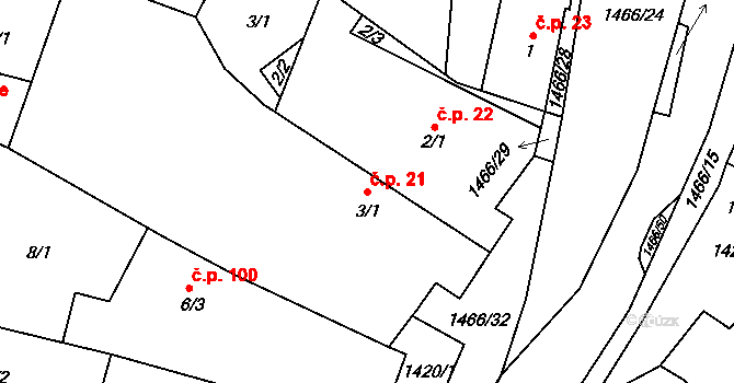 Velemín 21 na parcele st. 3/1 v KÚ Velemín, Katastrální mapa