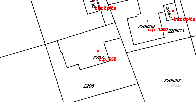 Lutyně 550, Orlová na parcele st. 2207 v KÚ Horní Lutyně, Katastrální mapa