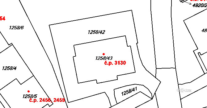 Ústí nad Labem-centrum 3130, Ústí nad Labem na parcele st. 1258/43 v KÚ Ústí nad Labem, Katastrální mapa