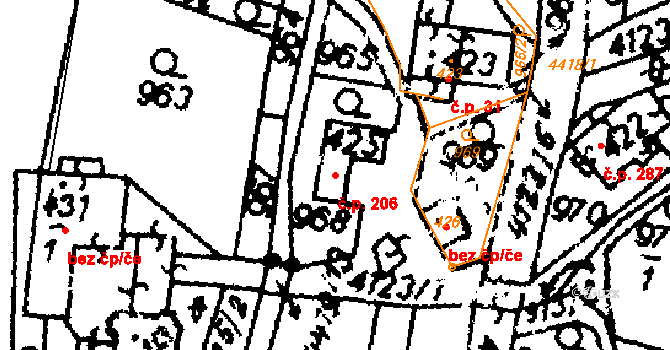 Dolní Dobrouč 206 na parcele st. 425 v KÚ Dolní Dobrouč, Katastrální mapa