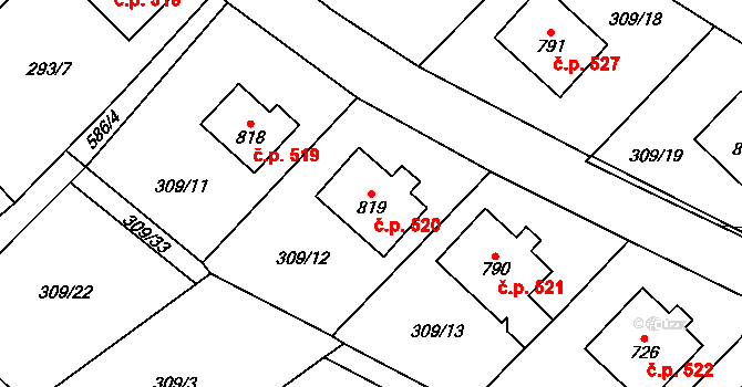 Jablonné nad Orlicí 520 na parcele st. 819 v KÚ Jablonné nad Orlicí, Katastrální mapa